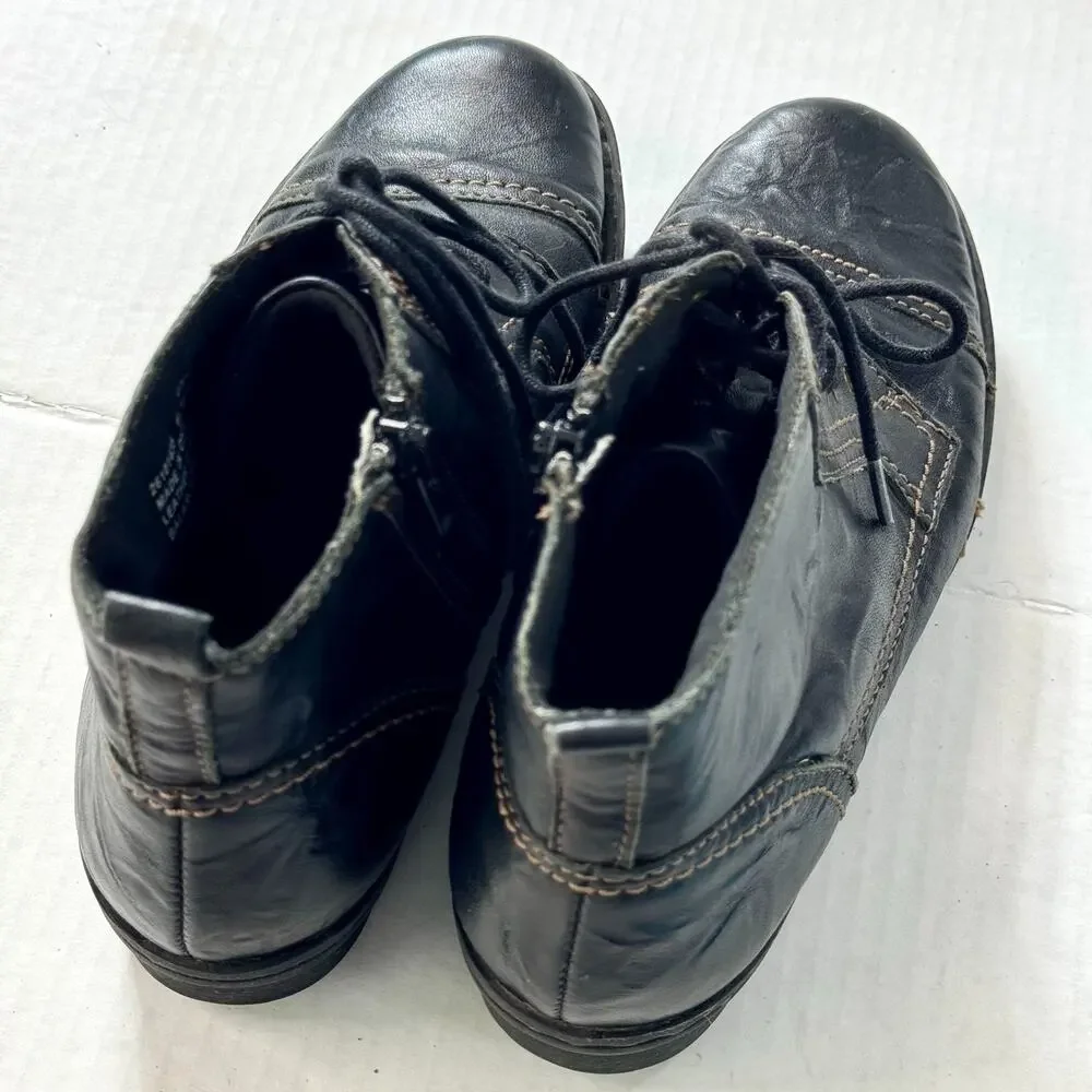 Clarks Leather Ankle Boots Lace Up Side Zip Wedge W6 Black